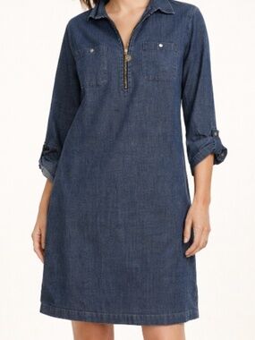 Anne Klein Denim Half-Zip Dress with Pockets Size 10